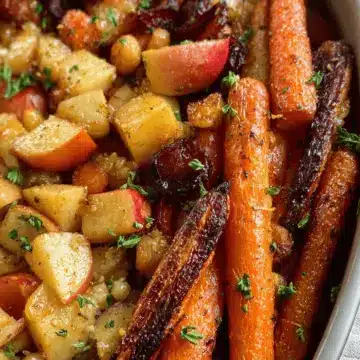 Maple Dijon Roasted Carrots and Apples