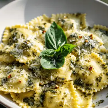 Ravioli with Garlic Pesto Cream Sauce