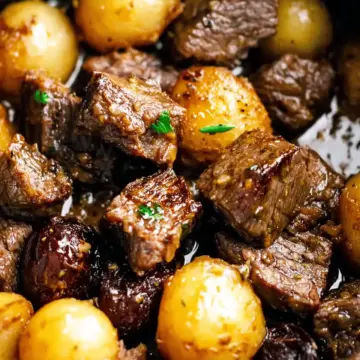 Crockpot Garlic Butter Beef Bites with Potatoes