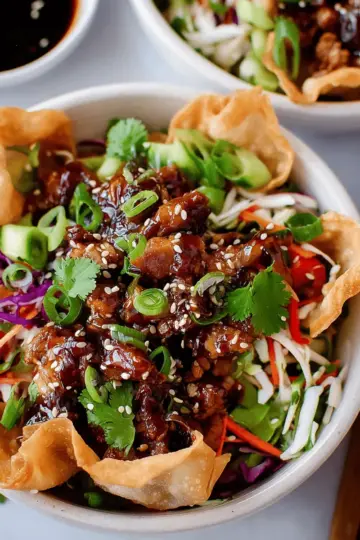 Teriyaki Chicken Wonton Taco Bowls