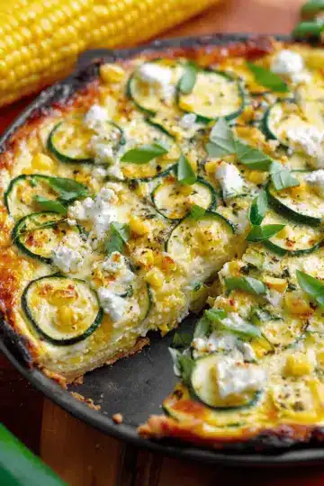 Corn and Zucchini Goat Cheese Quiche with Lemon and Basil