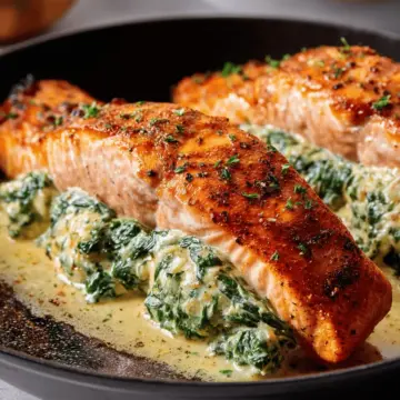 Quick-Broiled Creamy Spinach Stuffed Salmon