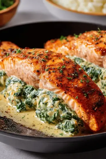 Quick-Broiled Creamy Spinach Stuffed Salmon