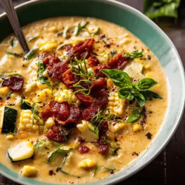Creamy Corn, Zucchini, and Bacon Chowder