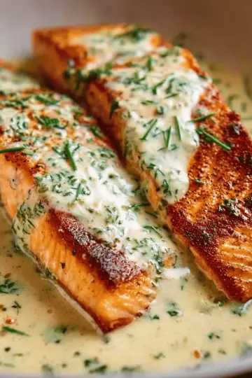 Salmon with Herb & Garlic Cream Sauce