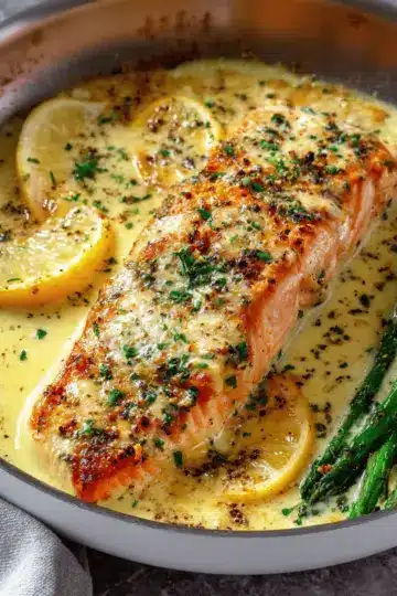 Baked Salmon with Lemon Butter Cream Sauce