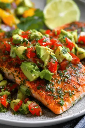 Baked Cilantro Lime Salmon with Avocado Salsa