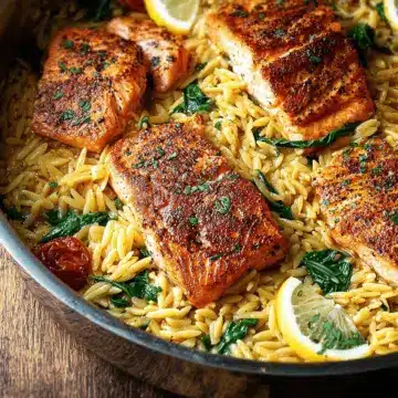 One Skillet Salmon with Lemon Orzo