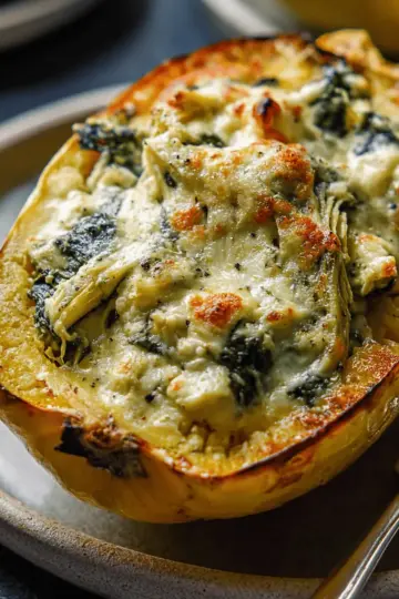 Spinach and Artichoke Stuffed Spaghetti Squash