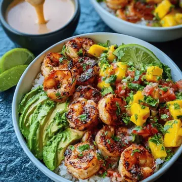 Shrimp and Avocado Bowls with Mango Salsa & Lime-Chili Sauce