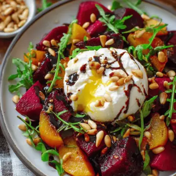 Beet and Burrata Salad with Pine Nuts and Balsamic Dressing