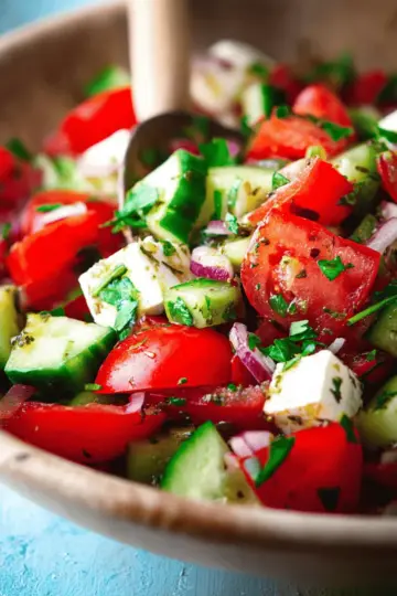 Mediterranean Salad with Tomato and Cucumber