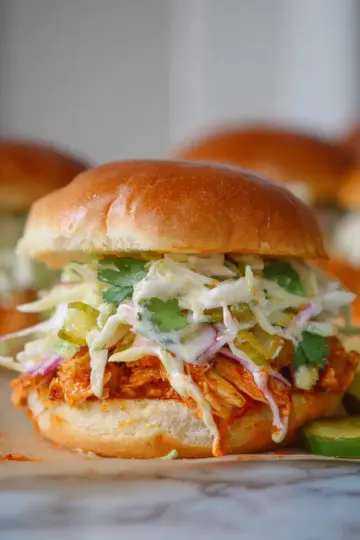 Weeknight Buffalo Chicken Sandwiches with Pickle Slaw.
