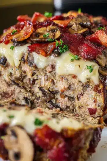 Mushroom Bacon Swiss Meatloaf