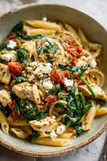 Chicken Feta Spinach Pasta