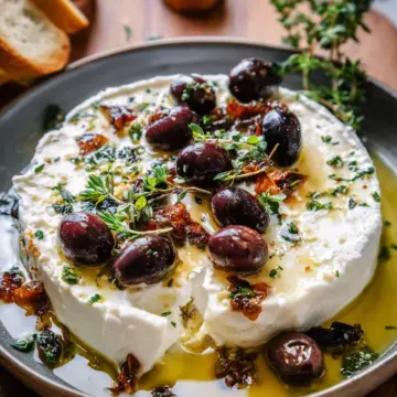 Honey Whipped Feta with Garlic Herb Roasted Olives