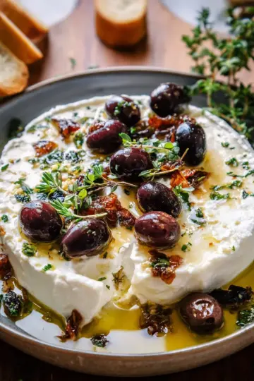 Honey Whipped Feta with Garlic Herb Roasted Olives