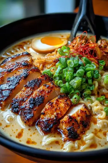 Fiery Chicken Ramen with Creamy Garlic Sauce