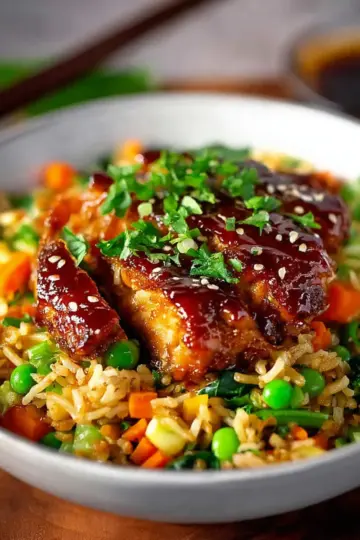 Sticky Chicken With Vegetable Fried Rice