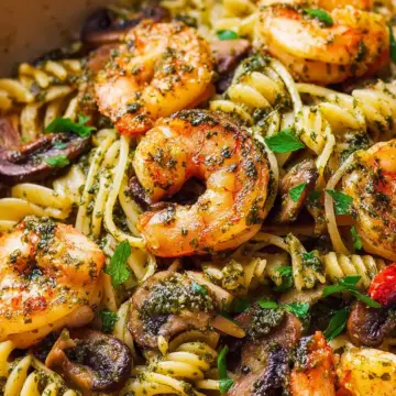 Pesto Shrimp Mushroom Pasta
