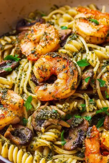 Pesto Shrimp Mushroom Pasta