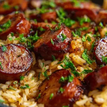 One Pan Sweet and Tangy Barbecue Sausage Rice Recipe