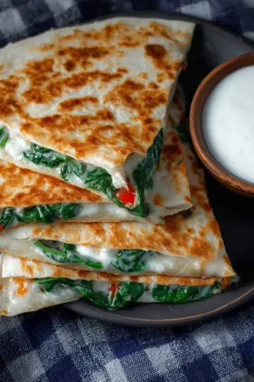 Spinach Quesadilla with Feta and Pepper Jack Cheese