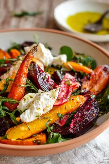 Roasted Beets and Carrots Salad with Burrata
